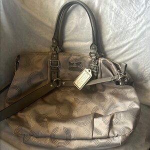 Coach Gray Shoulder Bag with Metallic Accents
